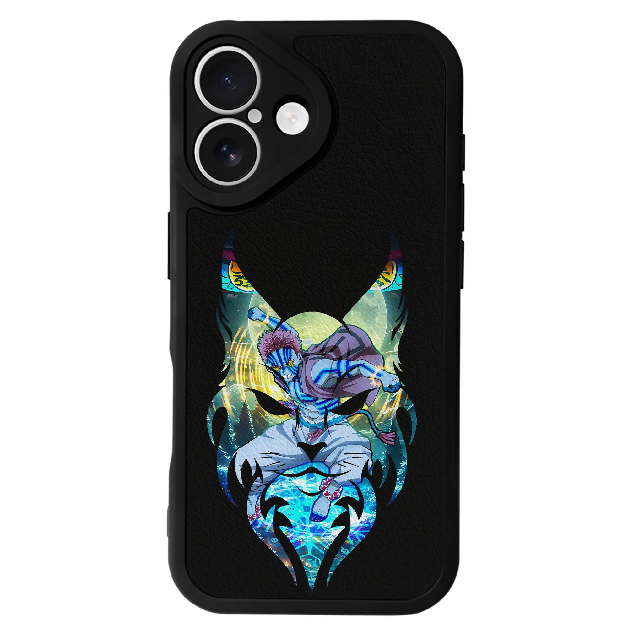 鬼滅の刃 グッズ,猗窩座 - IPhone 16シリーズ対応 ・ シリコンスマホケース ・ レザー調 ・ 高精度フィット ・ 耐衝撃 ・ ワイヤレス充電対応 ・ 精密カット